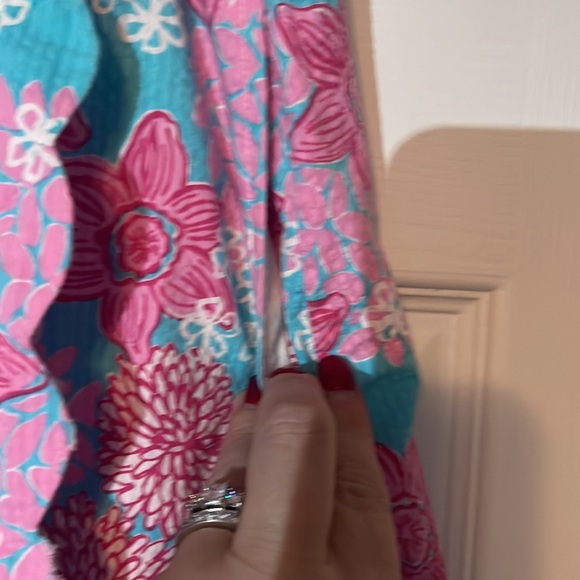 Lilly Pulitzer White label skirt.  Pink flowers against aqua background. Size 12 - Picture 7 of 16